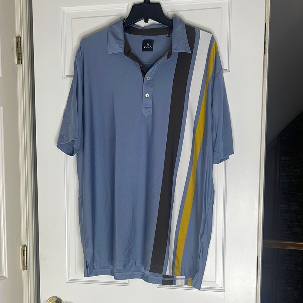 Vuga. Classic Blue and Black Polo Shirt with Vertical Stripe. XXL